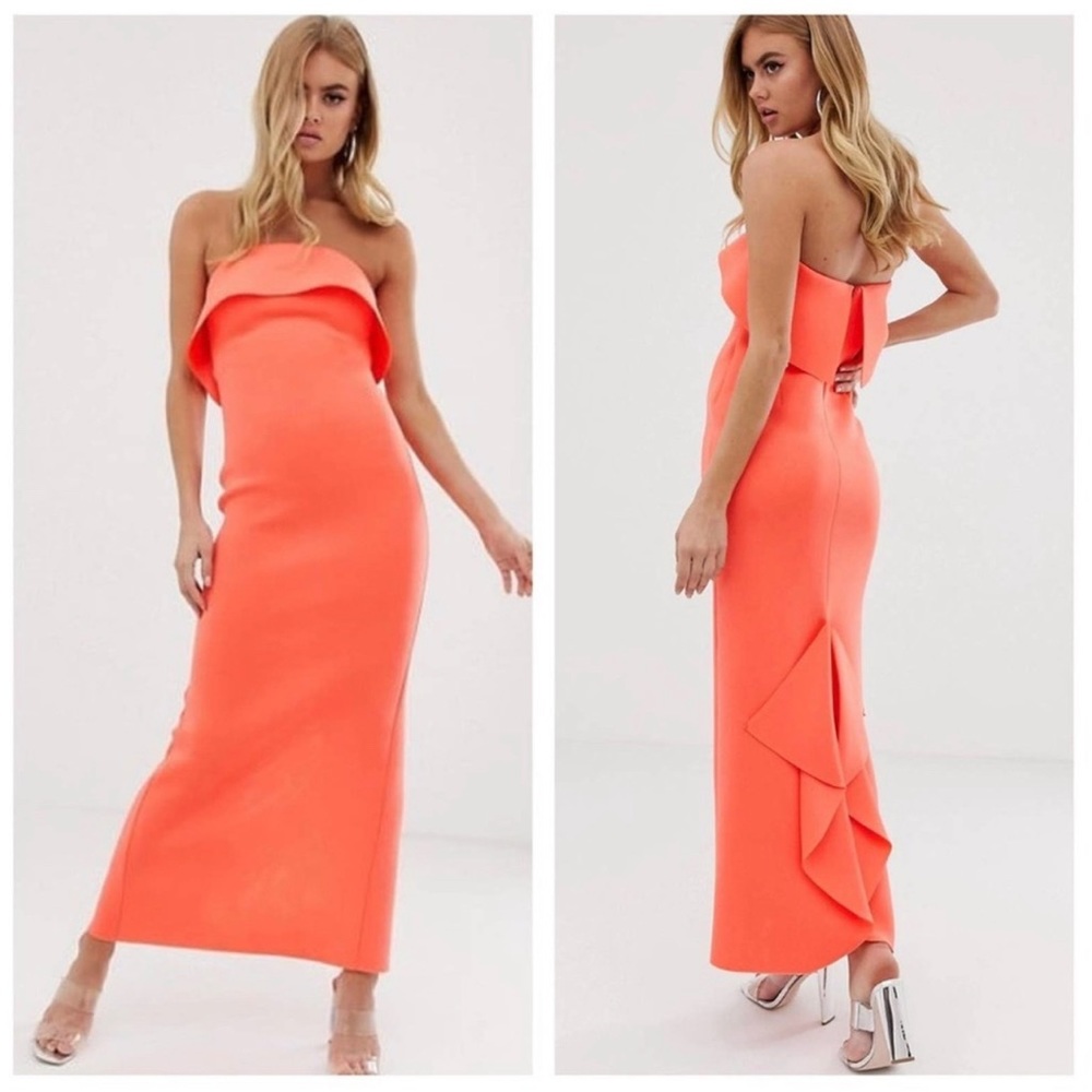 ASOS Orange Bandeau Tuck Back Maxi Dress 2
